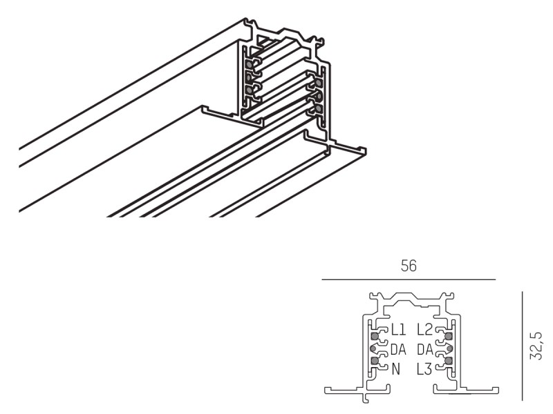 3-ph. Stromschiene Einbau GLOBAL grau 3m