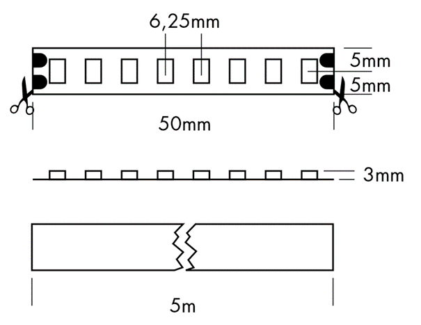 LED Streifen IP65 800E 24VDC 37,5W 2700K Rolle 5m