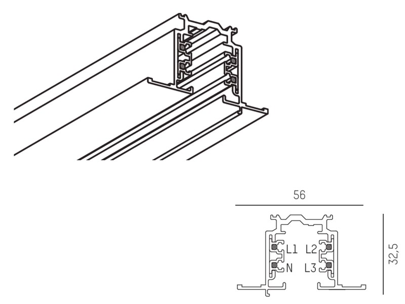 3-ph. Stromschiene Einbau GLOBAL schwarz 3m